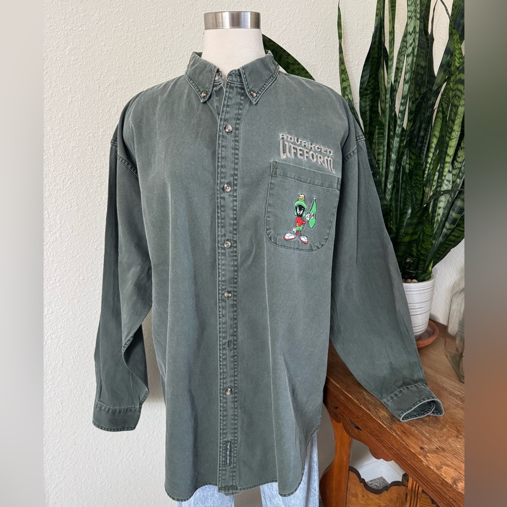 Vintage Warner Bros‎ Marvin the Martian Advanced Lifeform Shirt XL Green Cotton